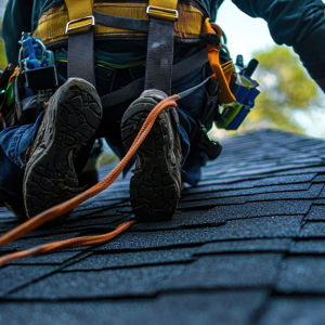 Man Climbing Up On Roof 