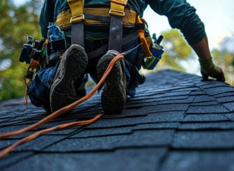 Man Climbing Up On Roof 