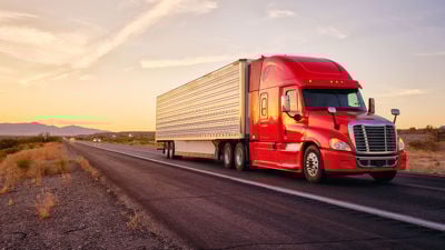 Semi Truck Driving On Desert Highway 