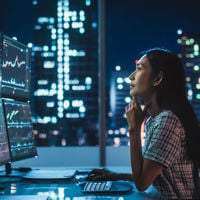 Office Worker Looking At Data In The Evening 