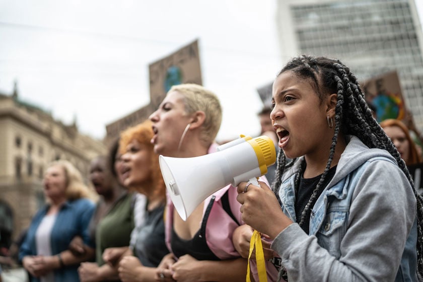 Protesters With Megaphone