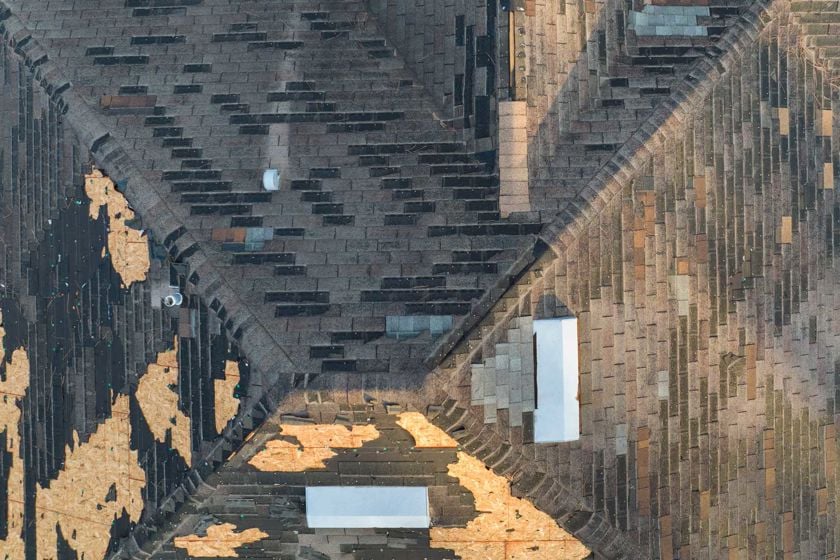 Aerial Image Of Damaged Roof 