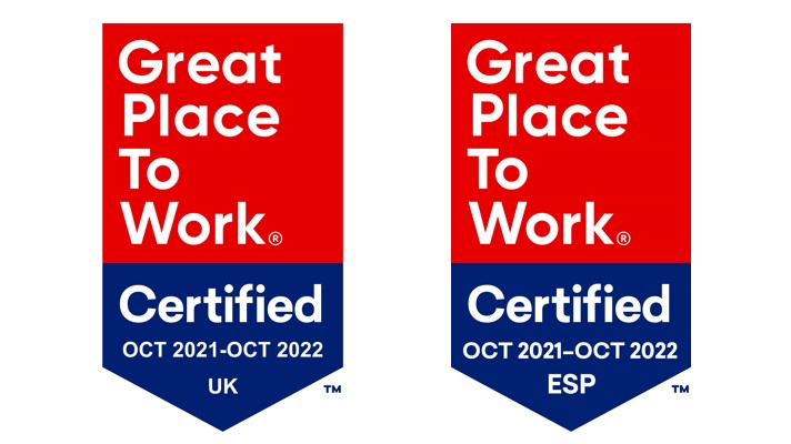 Great Place to Work certification badge for UK and Spain
