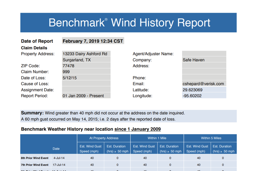 Benchmark Wind History Example