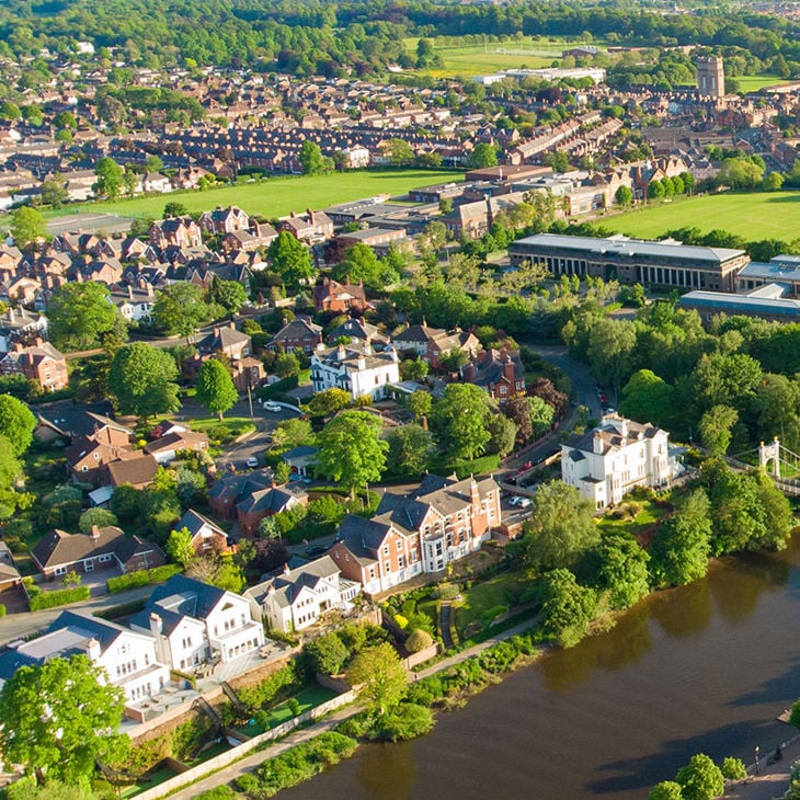 Suburban Landscape Around River 