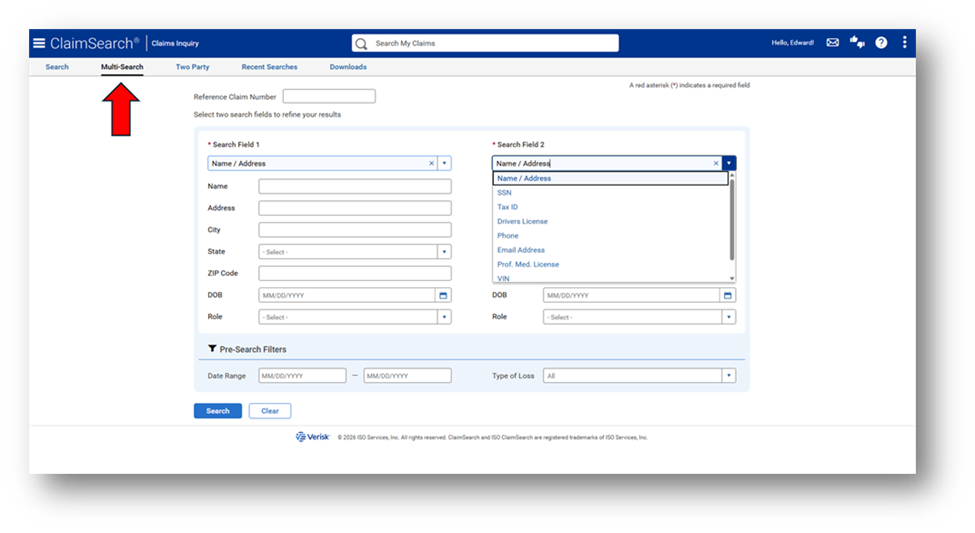 Claims Inquiry Multi-Search