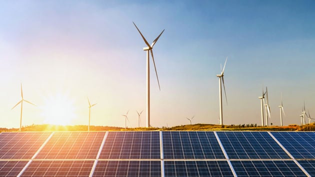 Wind turbines and solar panels