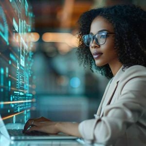 Woman Wearing Glasses Working On Computer 