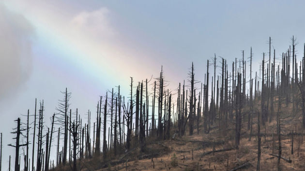 Rainbow Behind Barren Hillside 