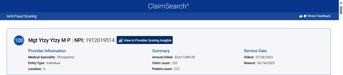 View in Provider Scoring Insights