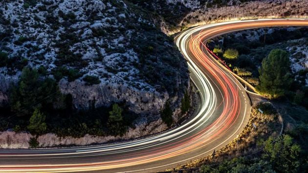 Auto Headlights Long Exposure Highway 