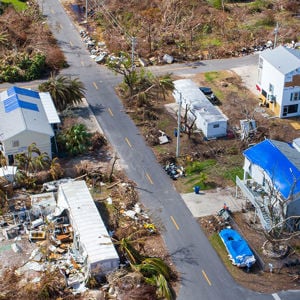 Aerial Neighborhood Devastated By Natural Disaster 