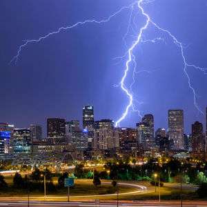 Lightning Over City Skyline 