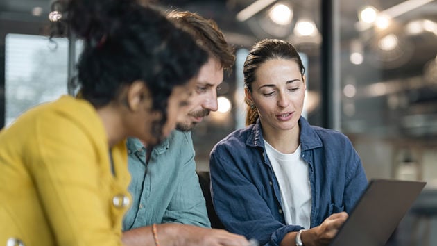 Coworkers Reviewing Data On Laptop 