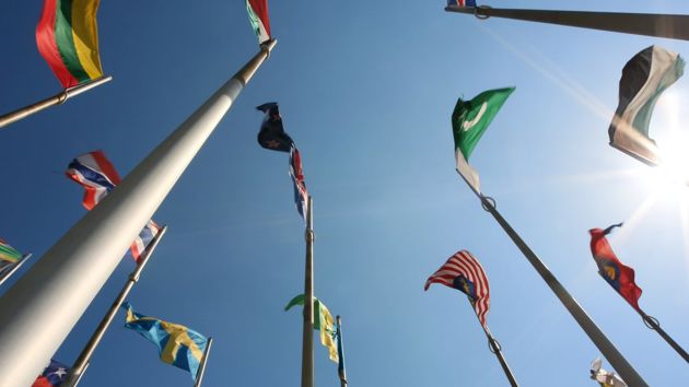 Country Flags Against A Sunny Blue Sky 