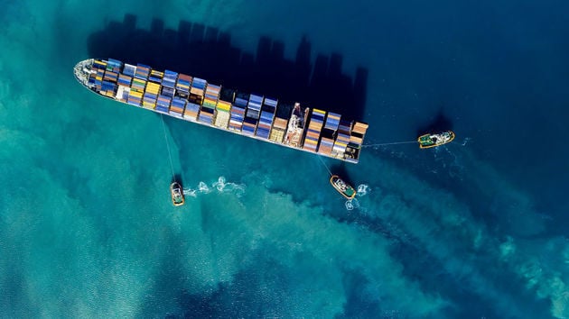 Aerial View Of Cargo Ship At Sea 
