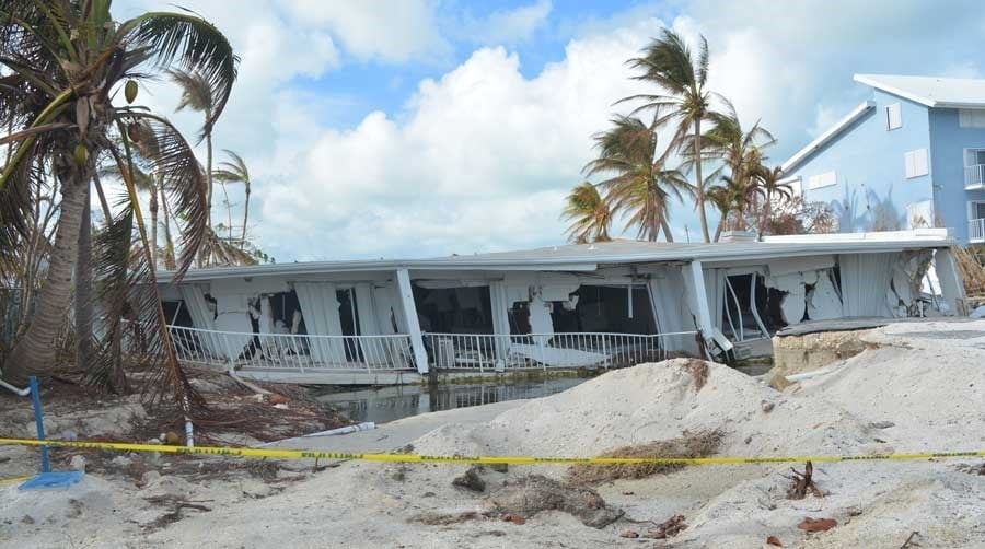 Complete collapse of a single-family home on a slab foundation in Islamorada, Florida. AIR assesses storm damage 2