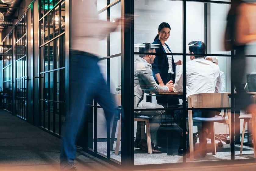 Coworkers Conference Room Office Walking By 