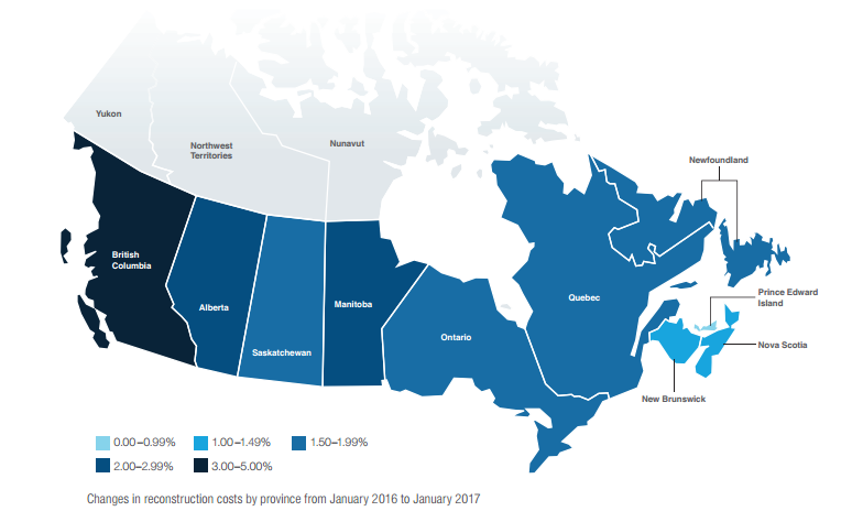 Canada: Changes in reconstruction costs by province