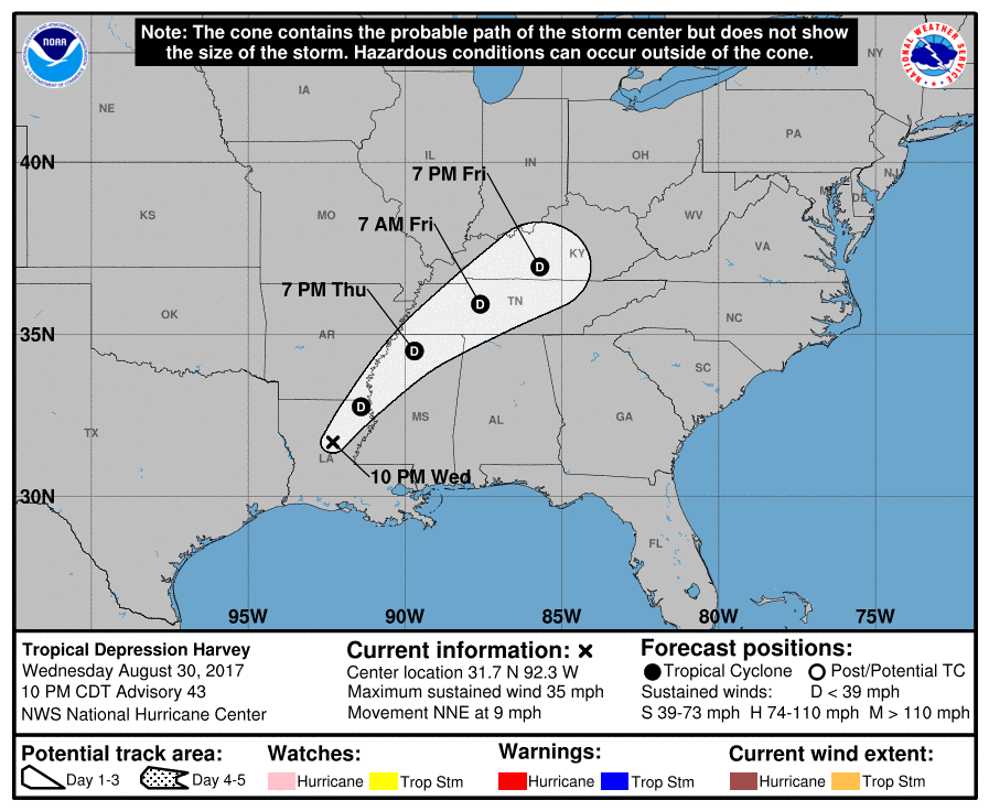 Track map for Tropical Depression Harvey