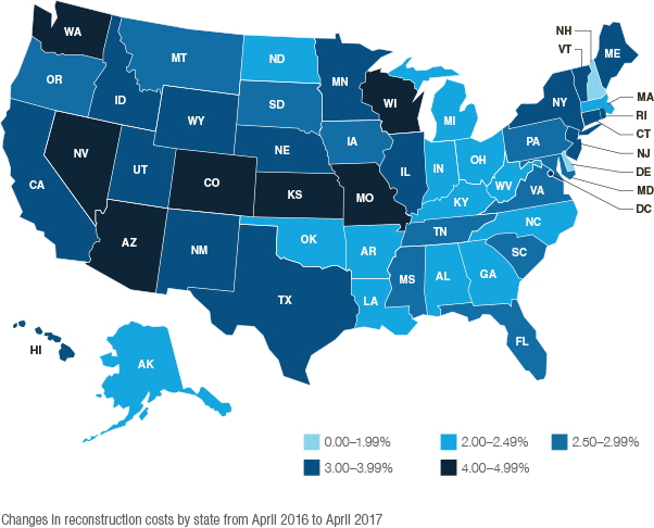 US Changes in reconstruction costs by state