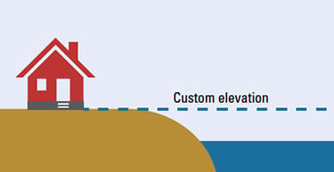 Custom Elevation: The elevation of a property above normal water level of nearest body of water can significantly reduce flood damage, loss.