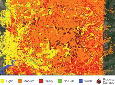 Fuel Types and Damaged or Destroyed Properties, Butte Fire, California