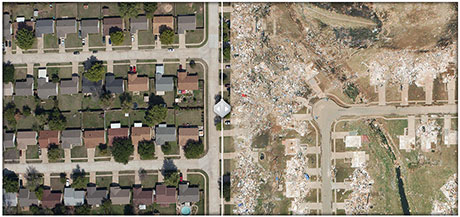 Aerial photo before and after damage from Moore, Oklahoma tornado