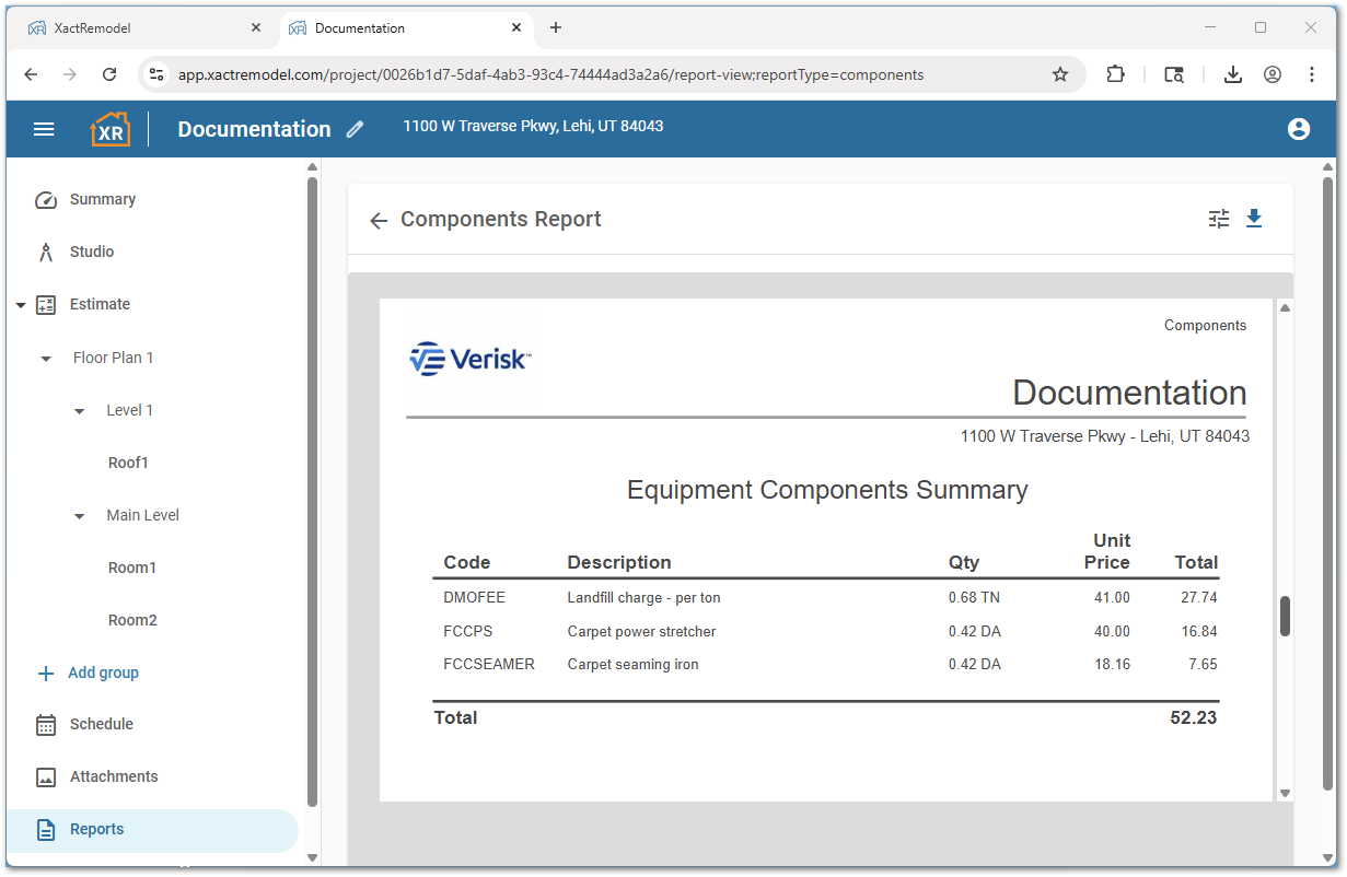 XRComponentReportEquip