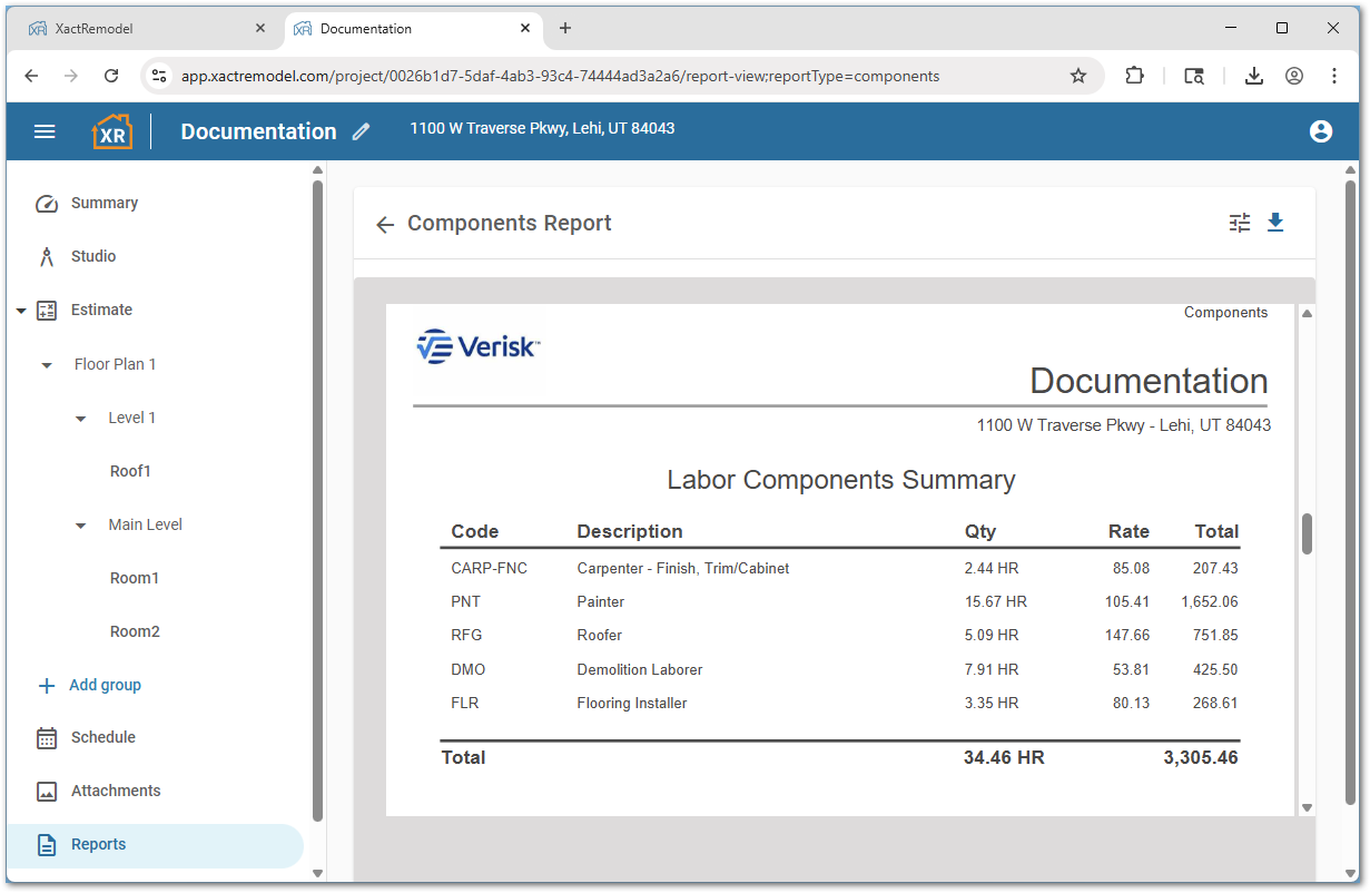 XRComponentReportLabor