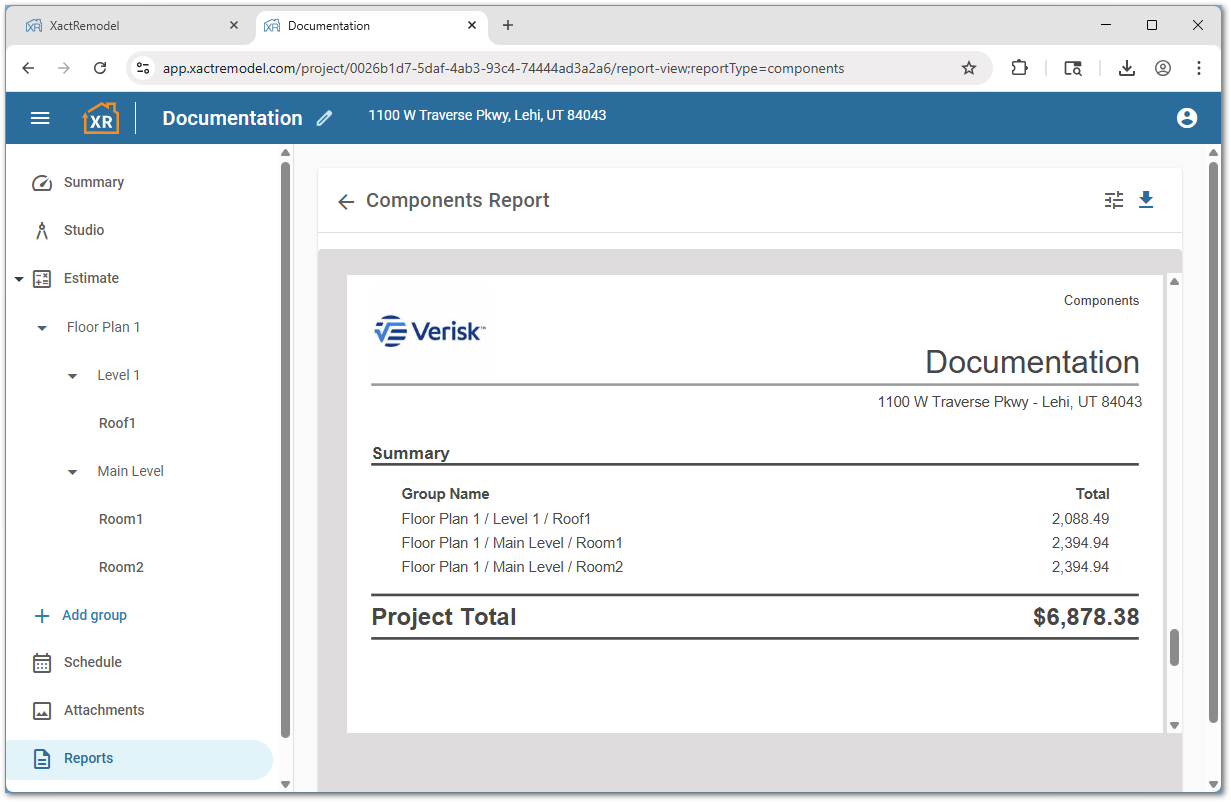 XRComponentReportSummary
